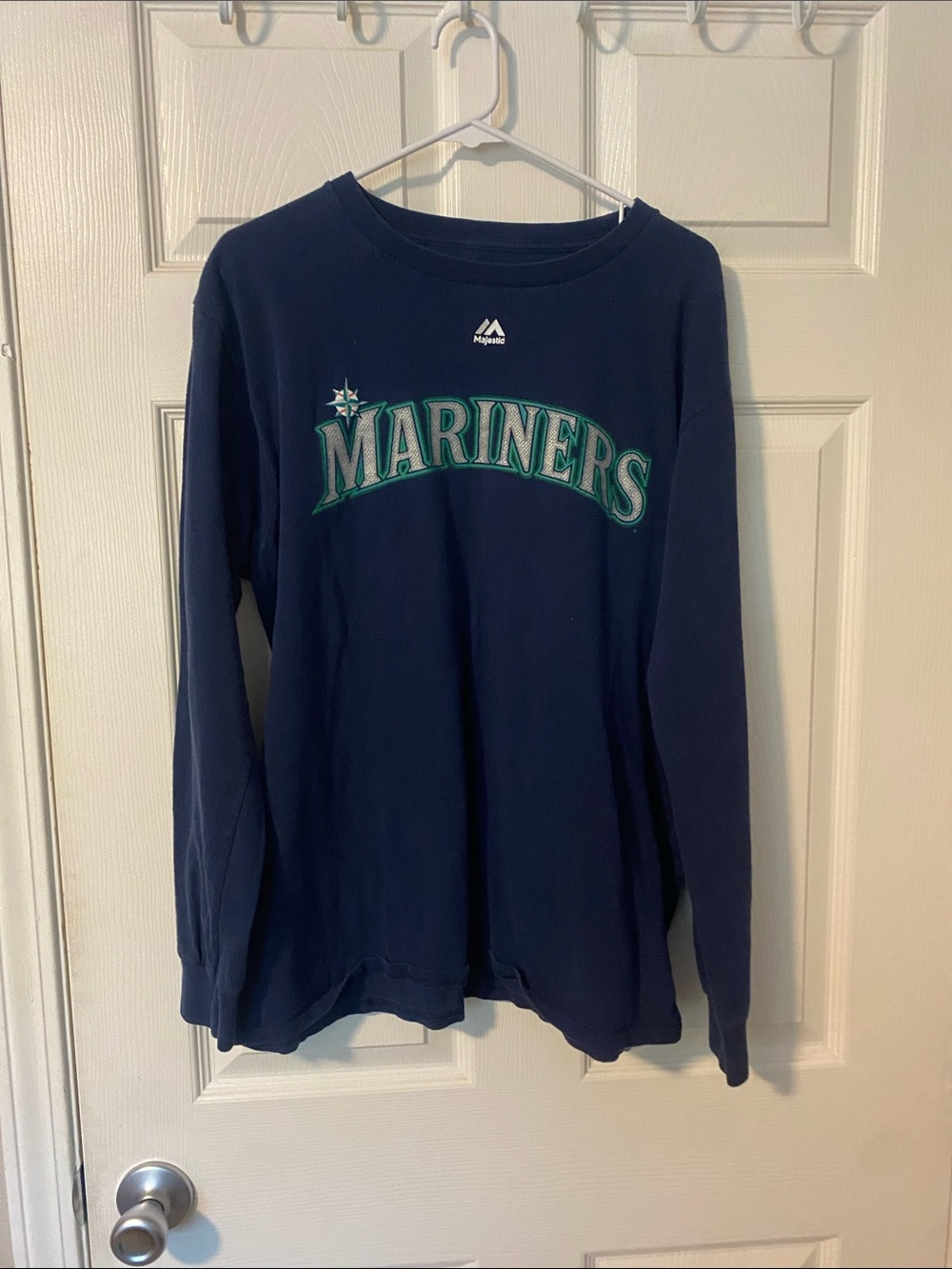 Majestic Navy Mariners Long Sleeve Tee with Green & White Logo